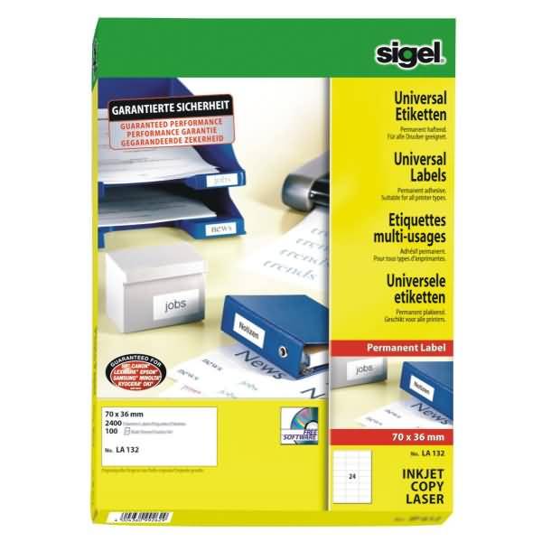 Etiketten Inkjet/Laser Kopier 70x36mm VE=2400 Stück (100 Blatt) weiß