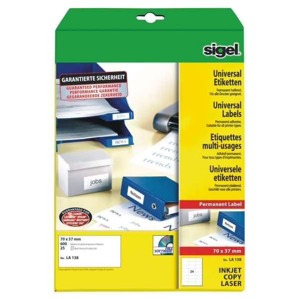Etiketten Inkjet/Laser Kopier 70x37mm VE=600 Stück (25 Blatt) weiß