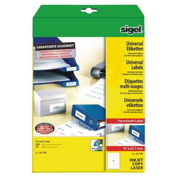 Etiketten Inkjet/Laser Kopier 97x67,7mm VE=200 Stück (25 Blatt) weiß