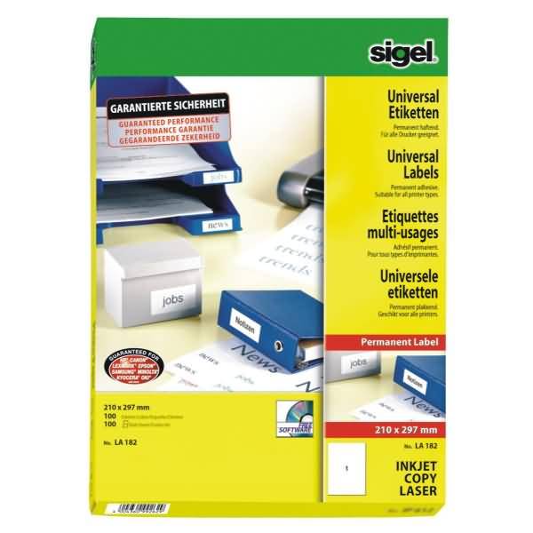 Etiketten Inkjet/Laser Kopier 210x297mm VE=100 Stück (100 Blatt) weiß