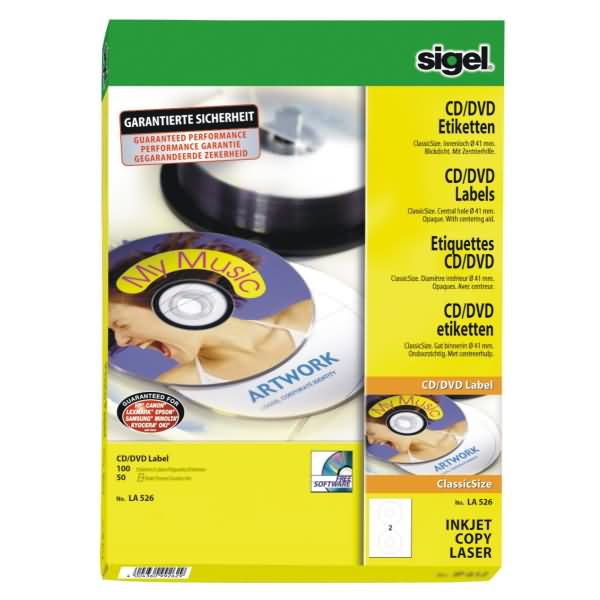 CD-/DVD-Etiketten Inkjet/Laser Kopier 117mm VE=50 Stück (25 Blatt) weiß