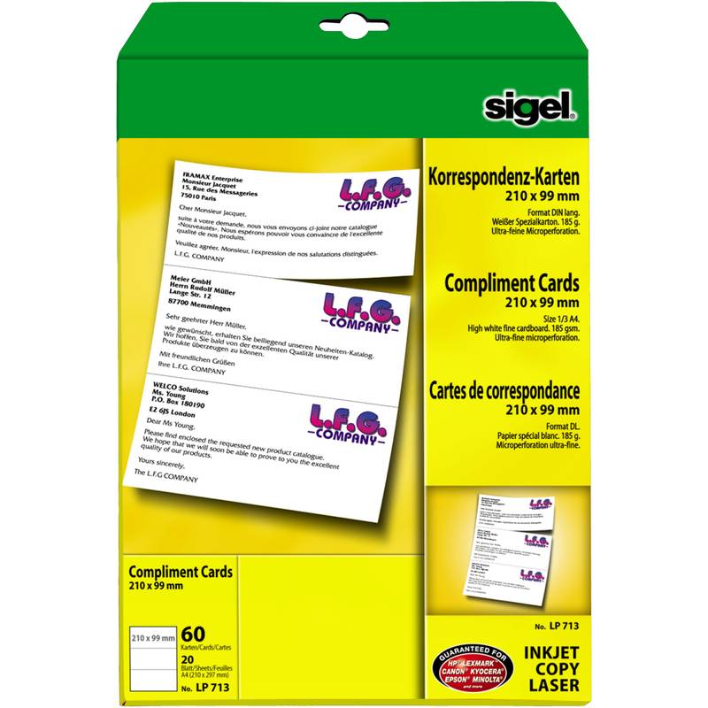 sigel PC-Korrespondenz-Karten, DIN lang, weiß, 185 g/qm, MP