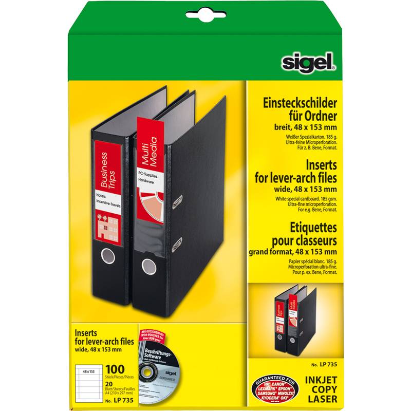 sigel Ordnerrücken-Einsteckschilder, breit, 53 x 190 mm