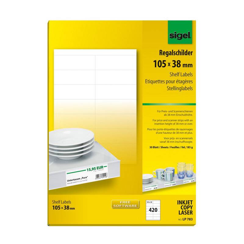 sigel Regalschilder, 105 x 38 mm, weiß, 170 g/qm