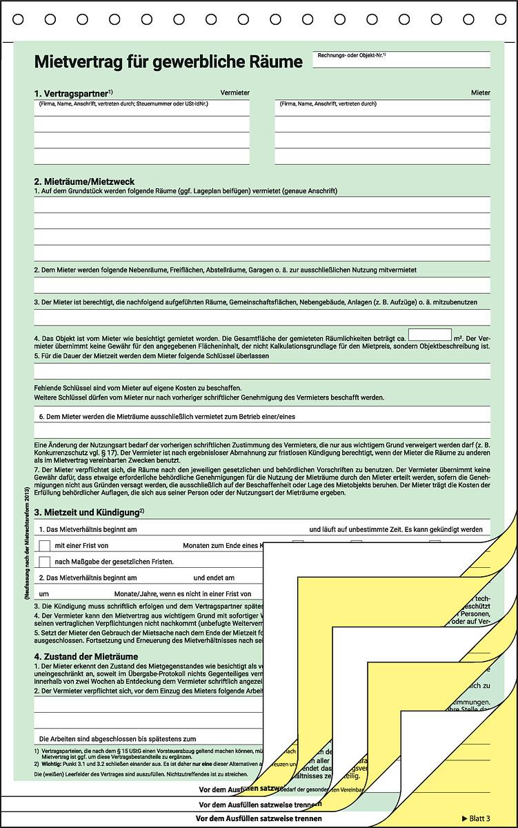 SIGEL Mietvertrag, für gewerbliche Räume, A4, selbstdurchschreibend, 3 x 2 Blatt