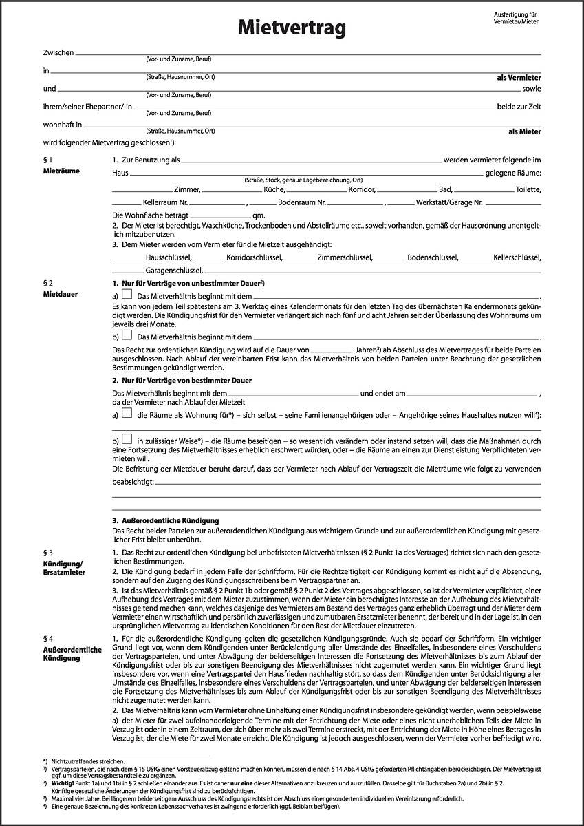 SIGEL Mietvertrag, ehemals Einheitsmietvertrag, A4, 4 seitig