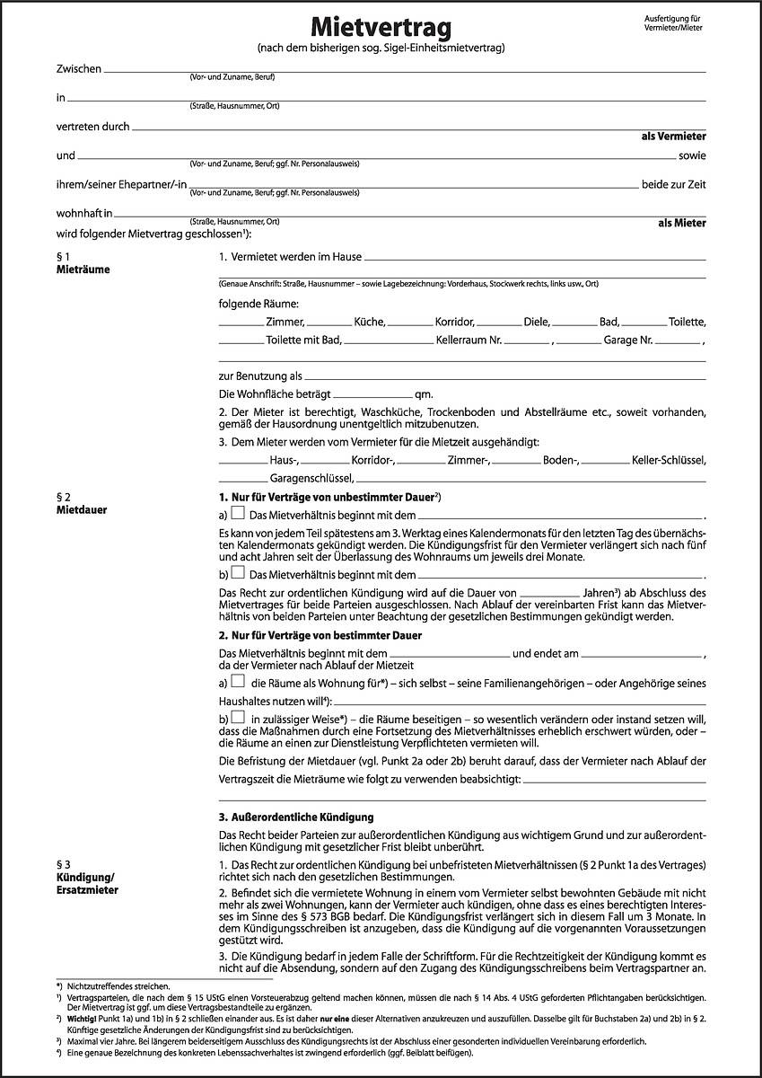 SIGEL Mietvertrag, ehemals Einheitsmietvertrag, A4, 6 seitig