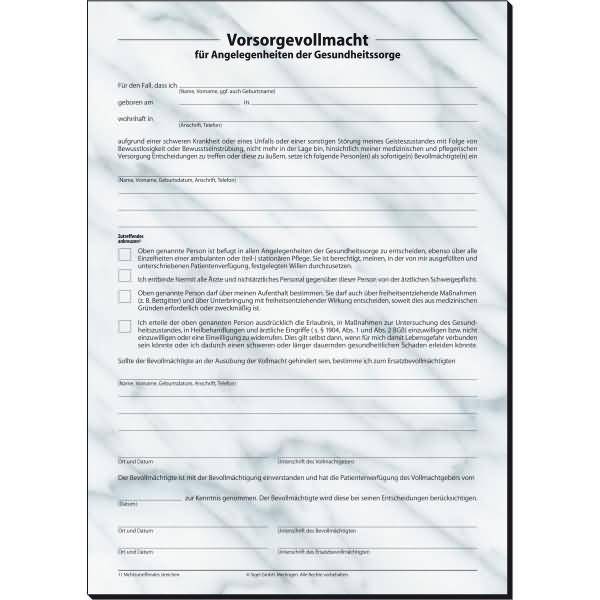 Formular Patientenverfügung DIN A4 hoch + C4 Umschlag