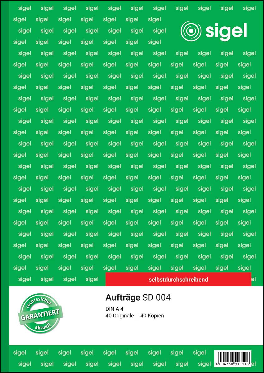 SIGEL Aufträge, 1. und 2. Blatt bedruckt, A4, selbstdurchschreibend, 2 x 40 Blatt