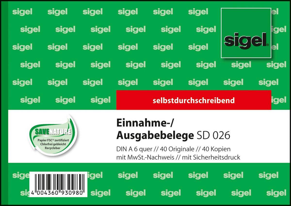 Sigel - Einnahmen-/Ausgabenbeleg - 40 Blatt - A6