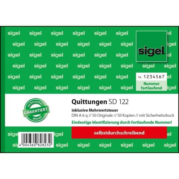Formularbuch Quittung A6 selbstdurchschreibend m. MwSt. 2x50 Blatt