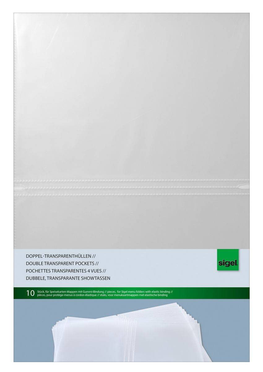 SIGEL Doppel-Transparenthüllen, für Speisekarten-Mappen mit Gummi-Bindung, für A4, 10 Stück