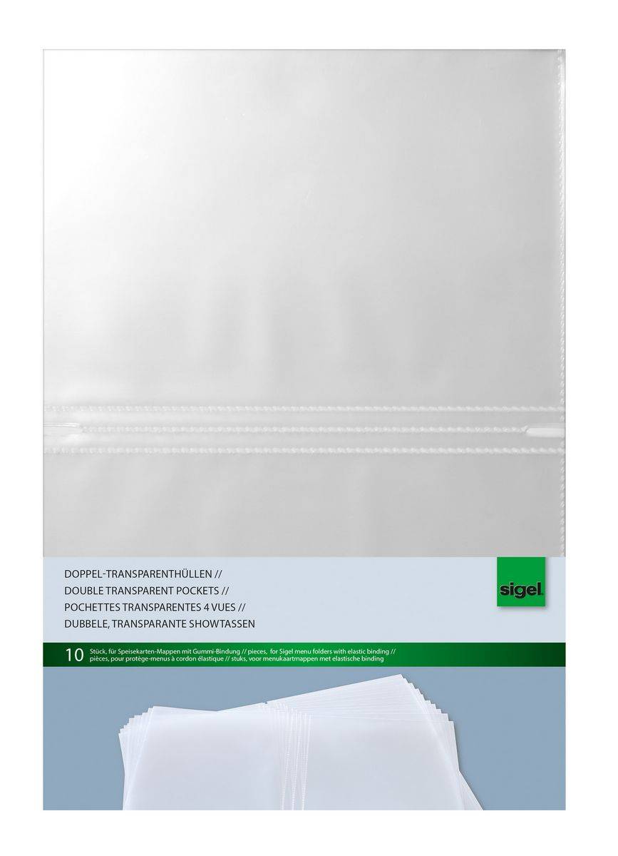 SIGEL Doppel-Transparenthüllen, für Speisekarten-Mappen mit Gummi-Bindung, für A5, 10 Stück
