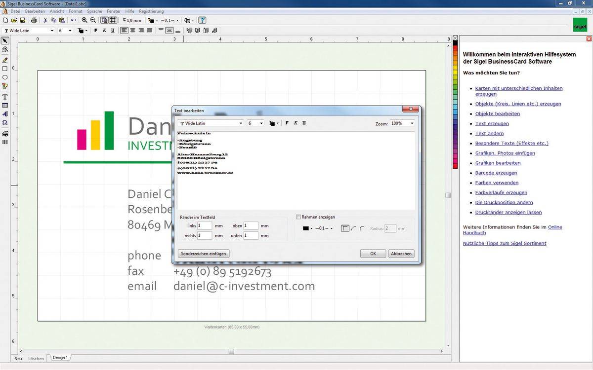 SIGEL BusinessCard Software,Gestaltungs-Software für Visitenkarten