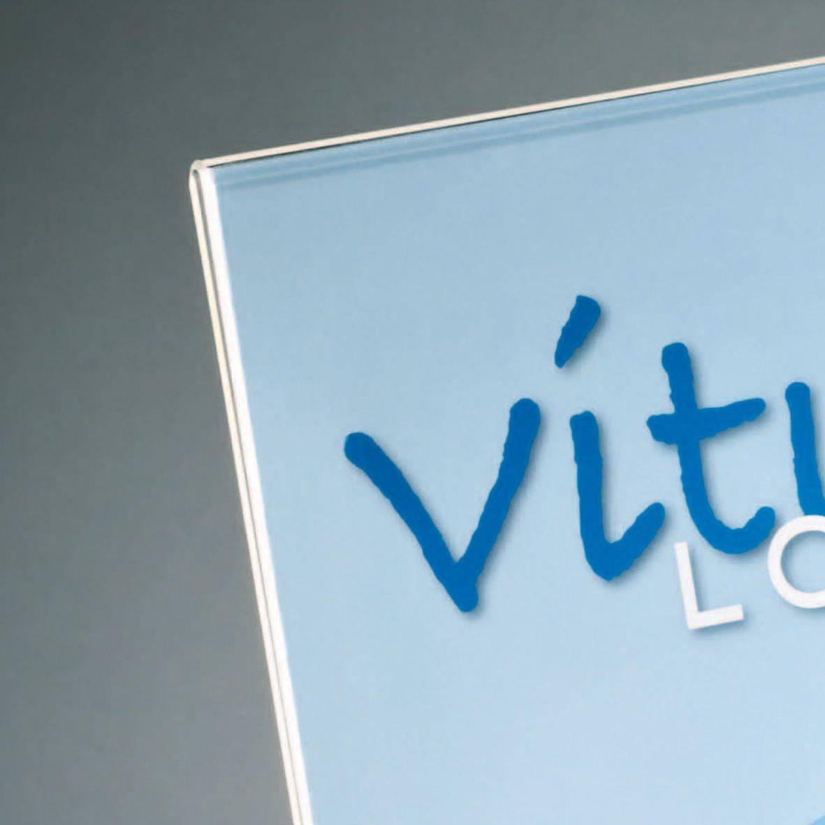 SIGEL Tischaufsteller, schräg, glasklar, mit praktischem Zusatzfach für Visitenkarten, für A4