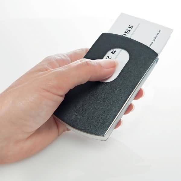 Visitenkarten-Etui Snap Lederoptik für 12 Karten bis Größe 91x57mm
