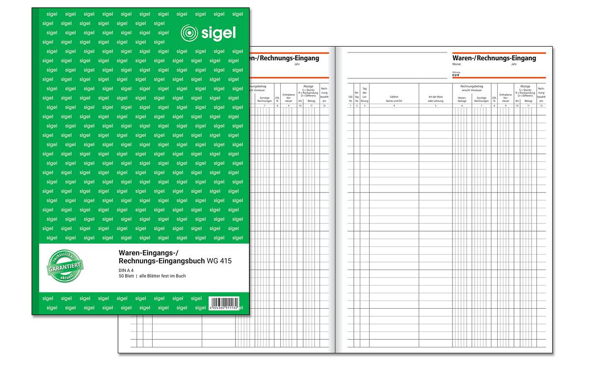 SIGEL Waren-/Rechnungs-Eingangsbuch, alle Blätter fest im Buch, A4, 50 Blatt