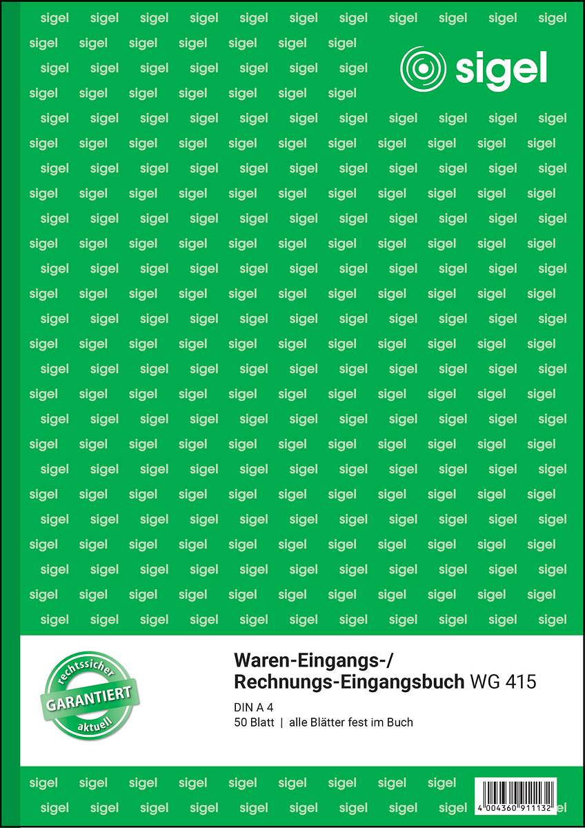 SIGEL Waren-/Rechnungs-Eingangsbuch, alle Blätter fest im Buch, A4, 50 Blatt