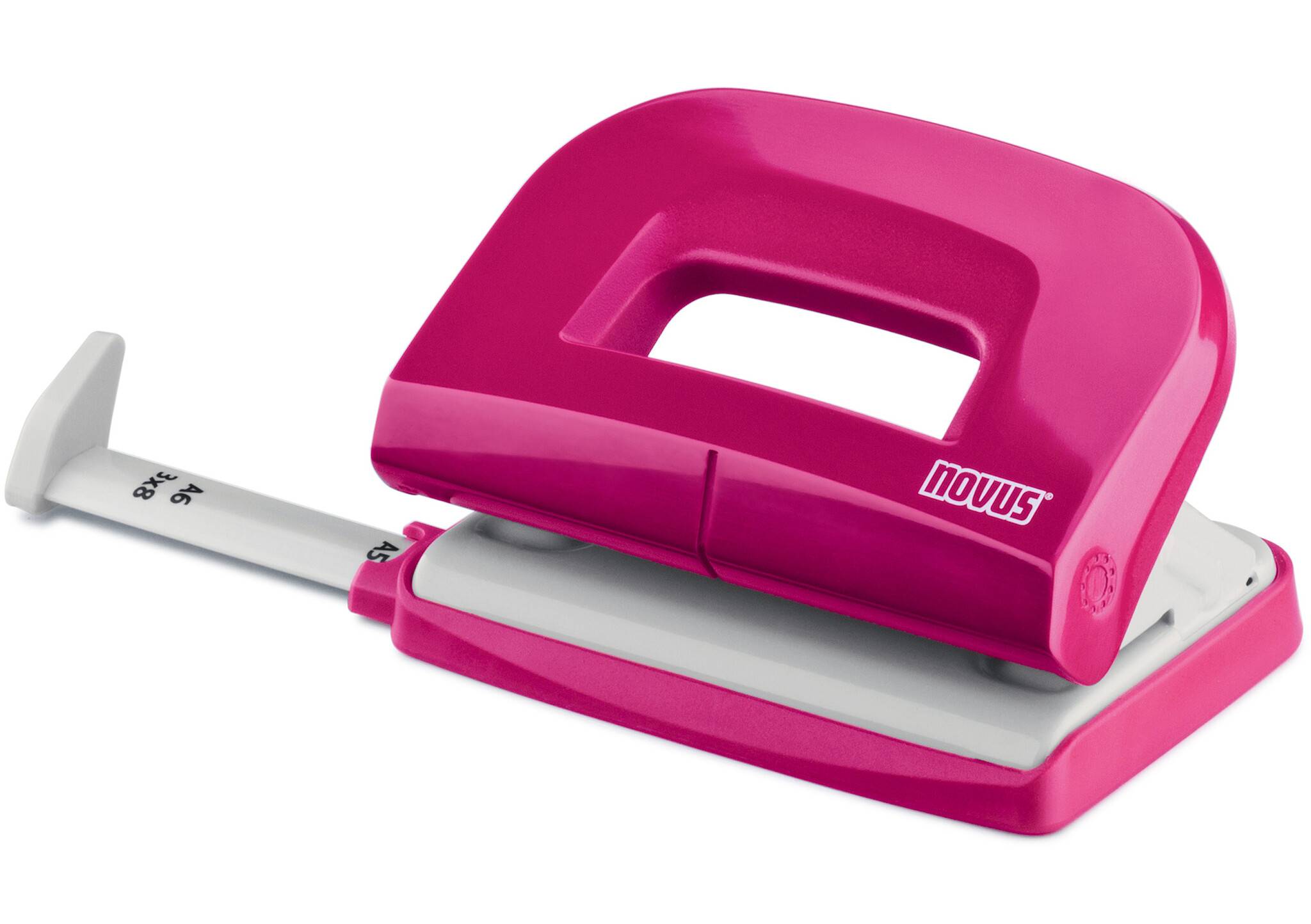 Locher E 210 fresh, bis 10 Blatt fresh pink/grau, Anschlagschiene