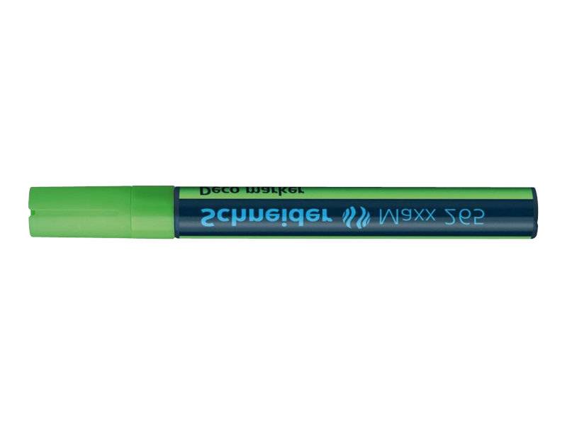 Blauer und grüner Trockenmarkerstift liegt waagerecht, gekennzeichnet mit 'Schneider Maxx 265'.