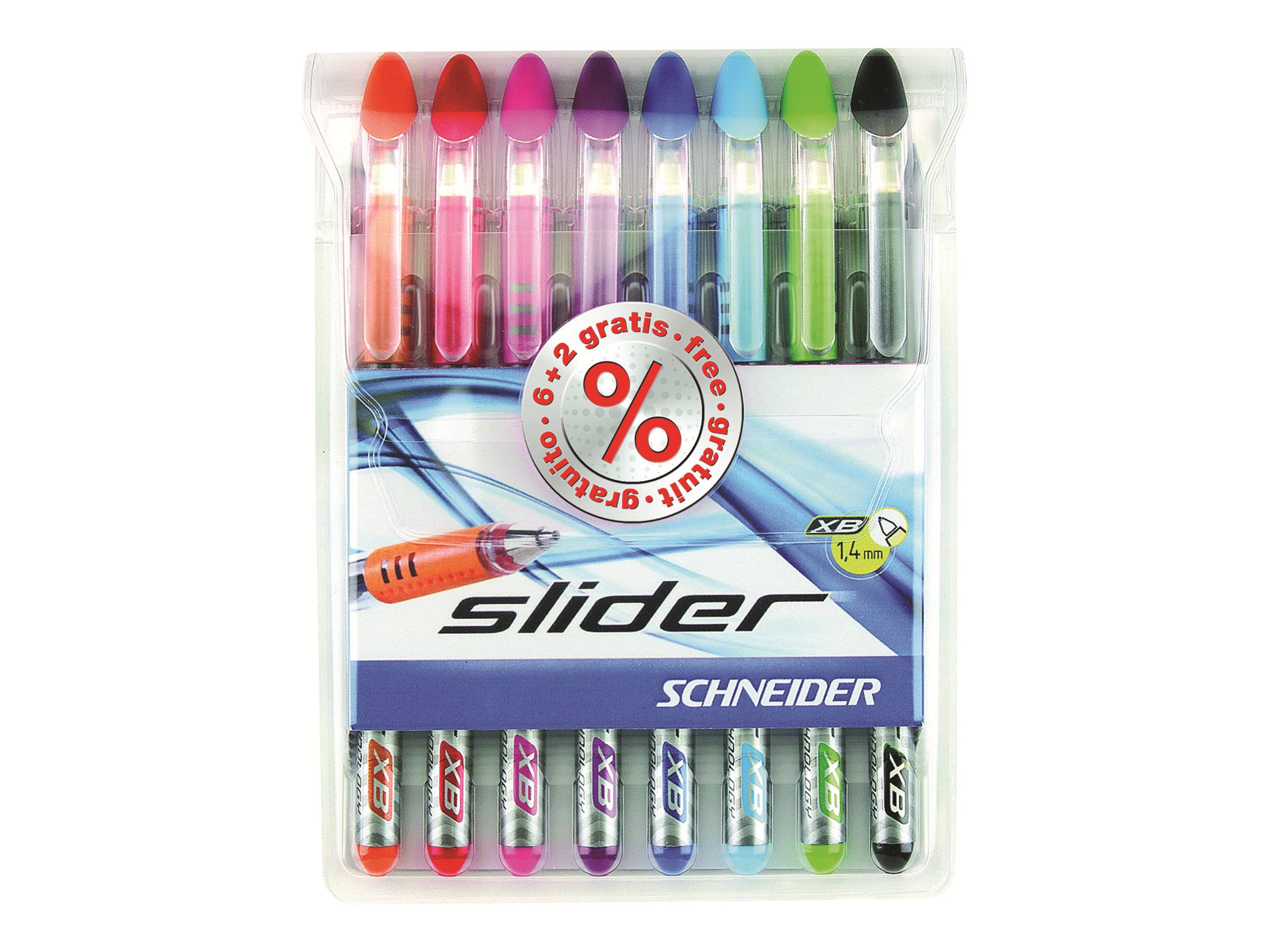 Schneider Slider - Kugelschreiber - gemischte Farben - 1.4 mm - extrabreit (Packung mit 8)