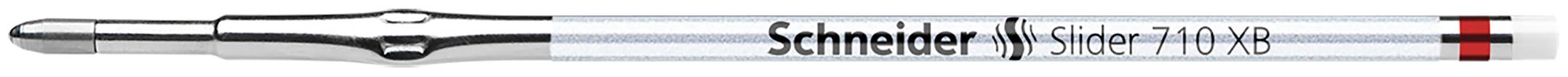 Schneider Slider 710 XB Kugelschreiber mit silbernem Schaft und schwarzem Griff, horizontal auf weißem Hintergrund dargestellt.
