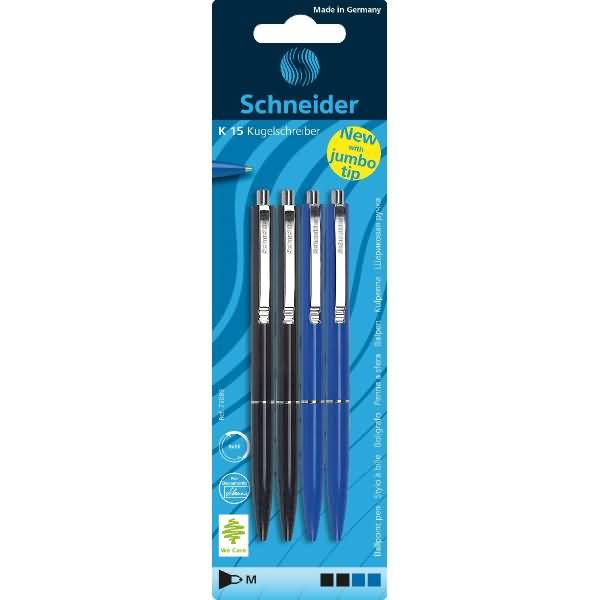 Kugelschreiber K 15 Druckmechanik M 4er Blisterkarte VE=2x schwarz + 2x blau