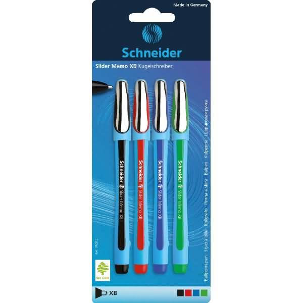 Kugelschreiber Slider Memo XB Blisterkarte VE=4 Stück (schwarz/rot/blau/grün)
