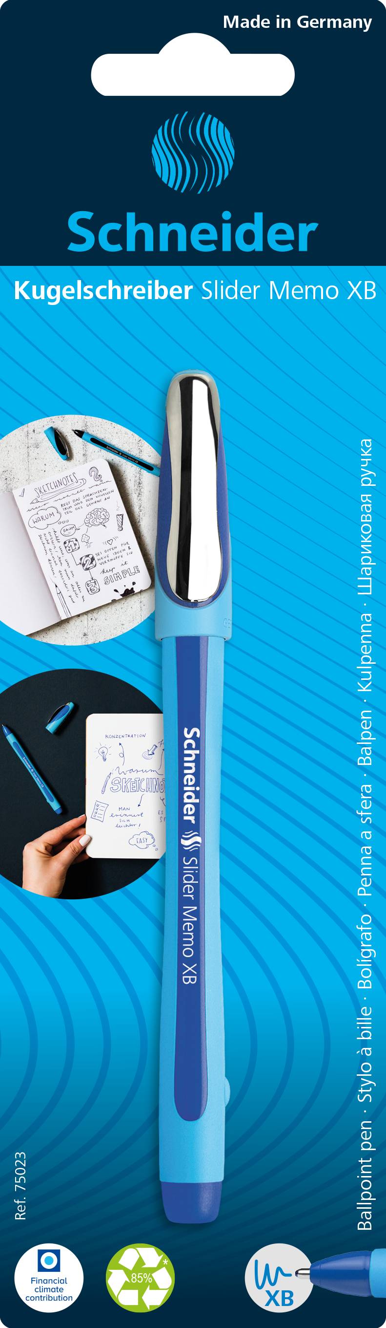 Kugelschreiber Slider Memo XB Blisterkarte mit 1 Stück, blau