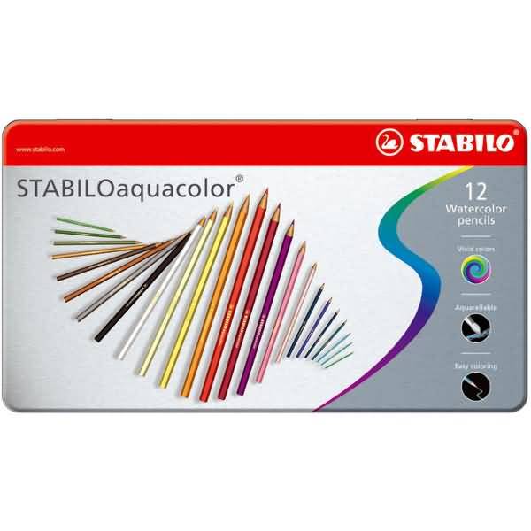 Aquarell-Buntstift Stabiloaquacolor Metalletui mit 12 Stiften