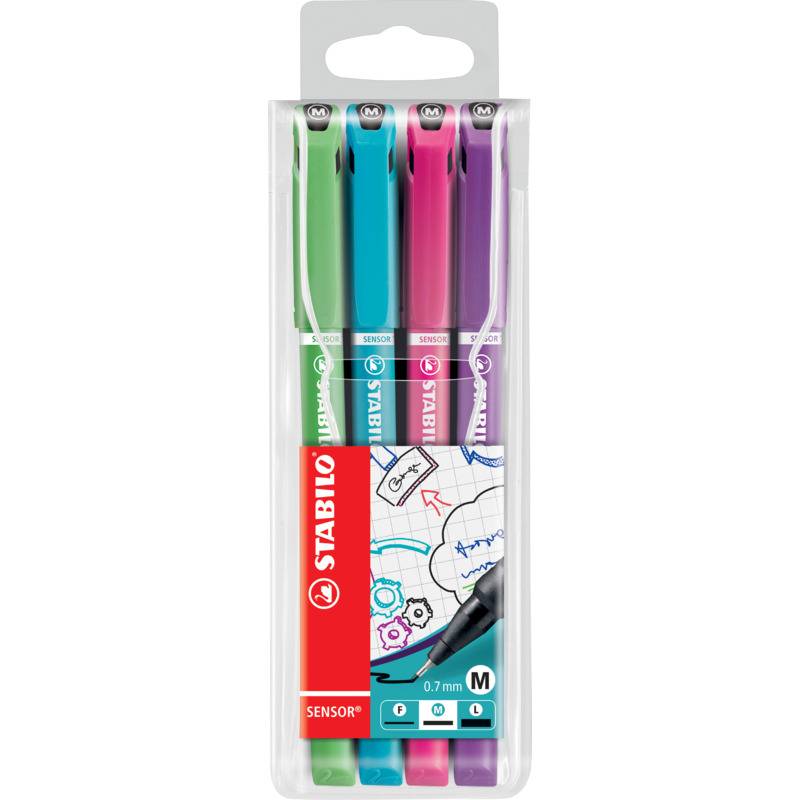 STABILO Fineliner SENSOR M, 4er Kunststoff-Etui Designfarben
