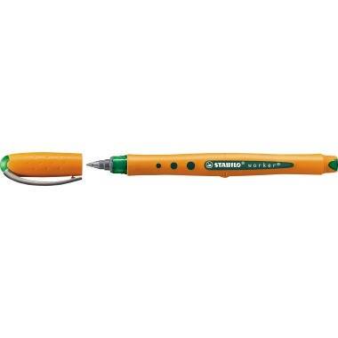 Orange STABILO Marker mit grünen Akzenten und entfernter Kappe, zeigt die Spitze und den langen Schaft auf weißem Hintergrund.