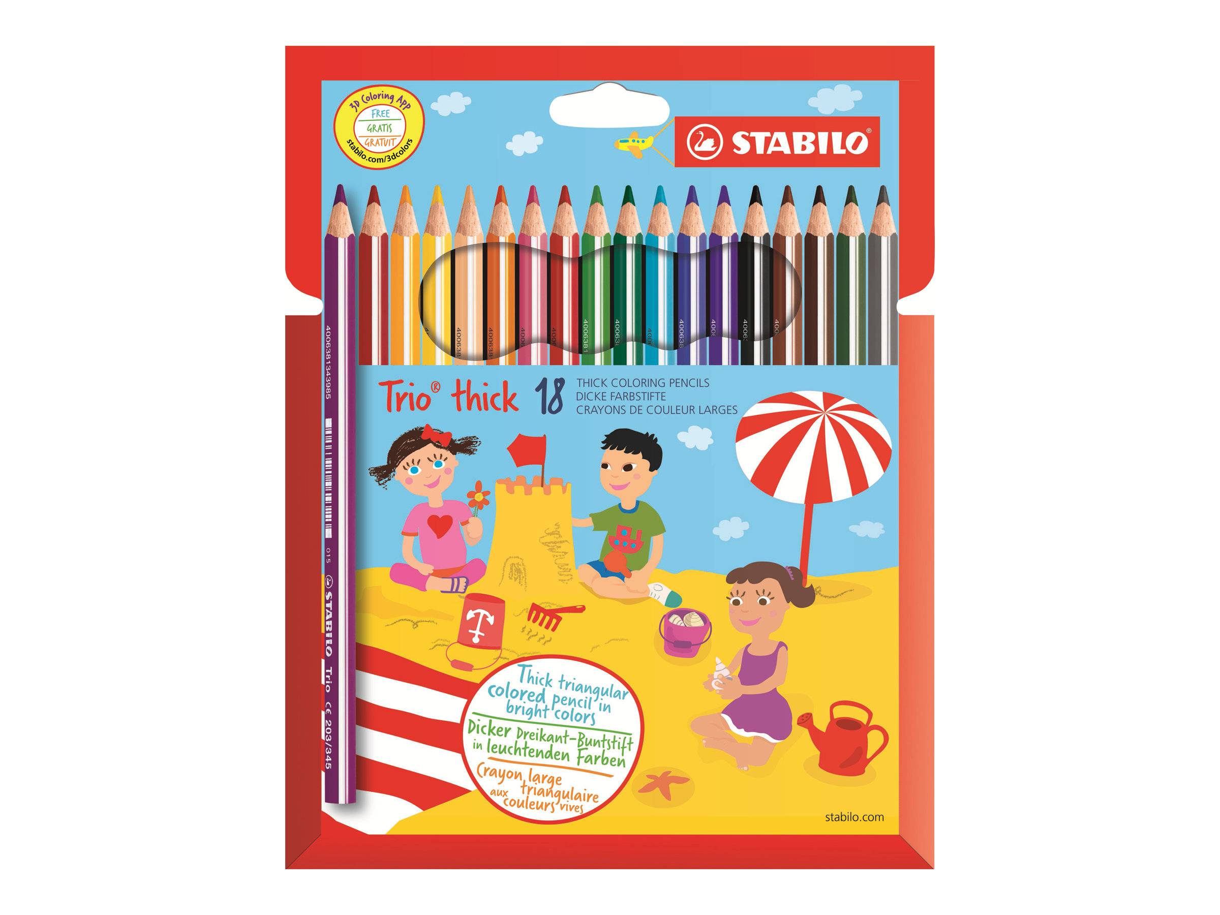 STABILO Trio thick - Farbstift - gemischte Farben - 4.2 mm (Packung mit 18)