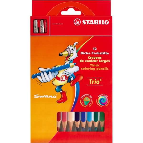 Dreikant-Buntstift Trio dick Kartonetui mit 12 Stiften und 1 Spitzer