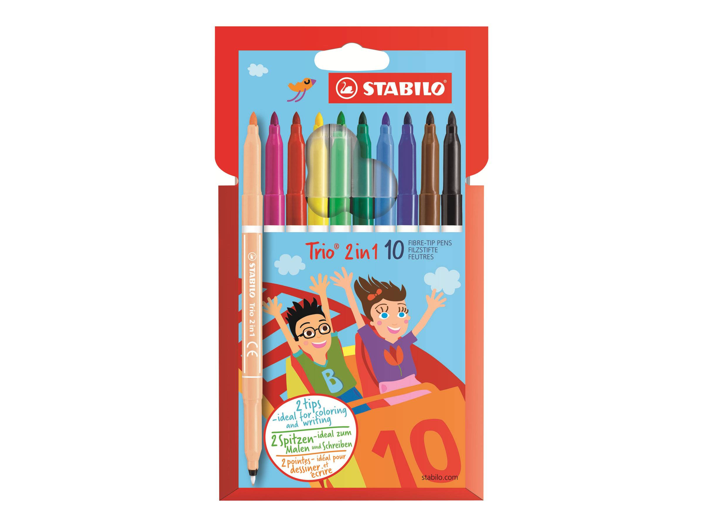 STABILO Trio 2 in 1 - Doppelspitzenfilzstift - 0.5 mm / 2 mm - fein / breit (Packung mit 10)
