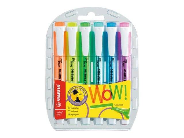 STABILO swing cool - Textmarker - gemischte fluoreszierende Farben - wasserbasierte Tinte - 1-4 mm (Packung mit 6)
