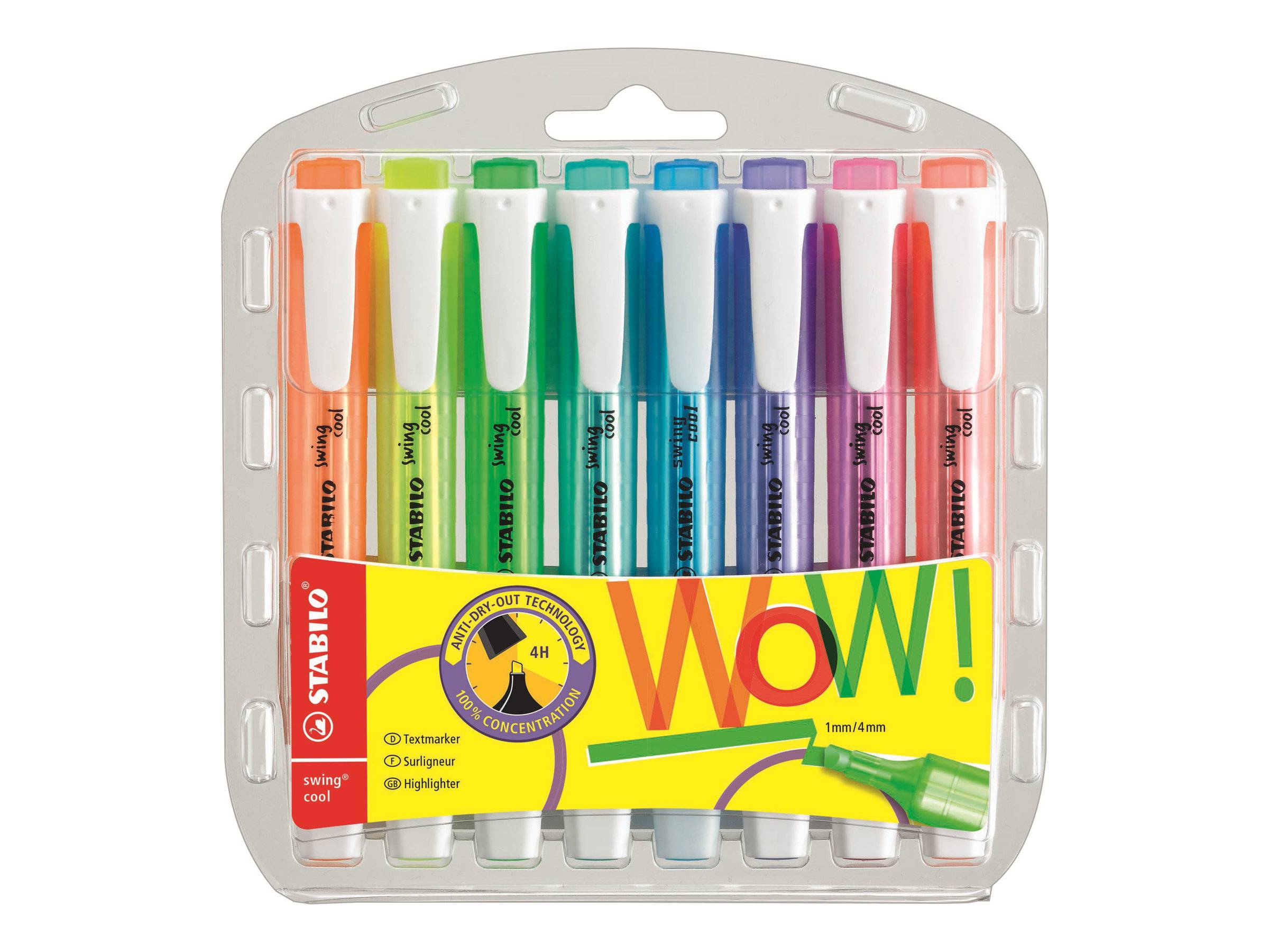 STABILO swing cool - Textmarker - gemischte Farben - wasserbasierte Tinte - 1-4 mm (Packung mit 8)