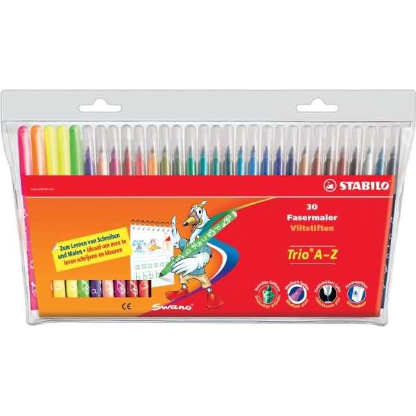 Fasermaler mit Dreikant-Griffzone Trio A-Z 0,7 mm Etui mit 30 Farben