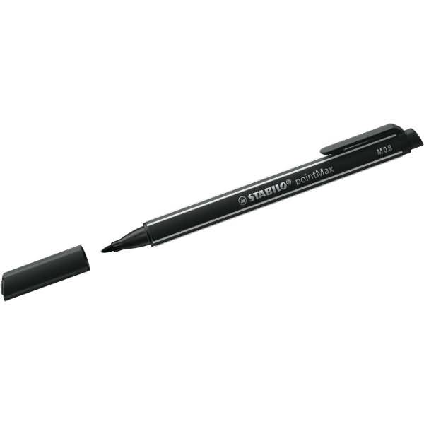 STABILO pointMax, Schwarz, Medium, Schwarz, Rund, Tinte auf Wasserbasis, Nylon-Filz