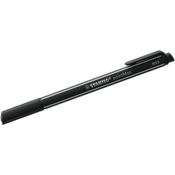 STABILO pointMax, Schwarz, Medium, Schwarz, Rund, Tinte auf Wasserbasis, Nylon-Filz