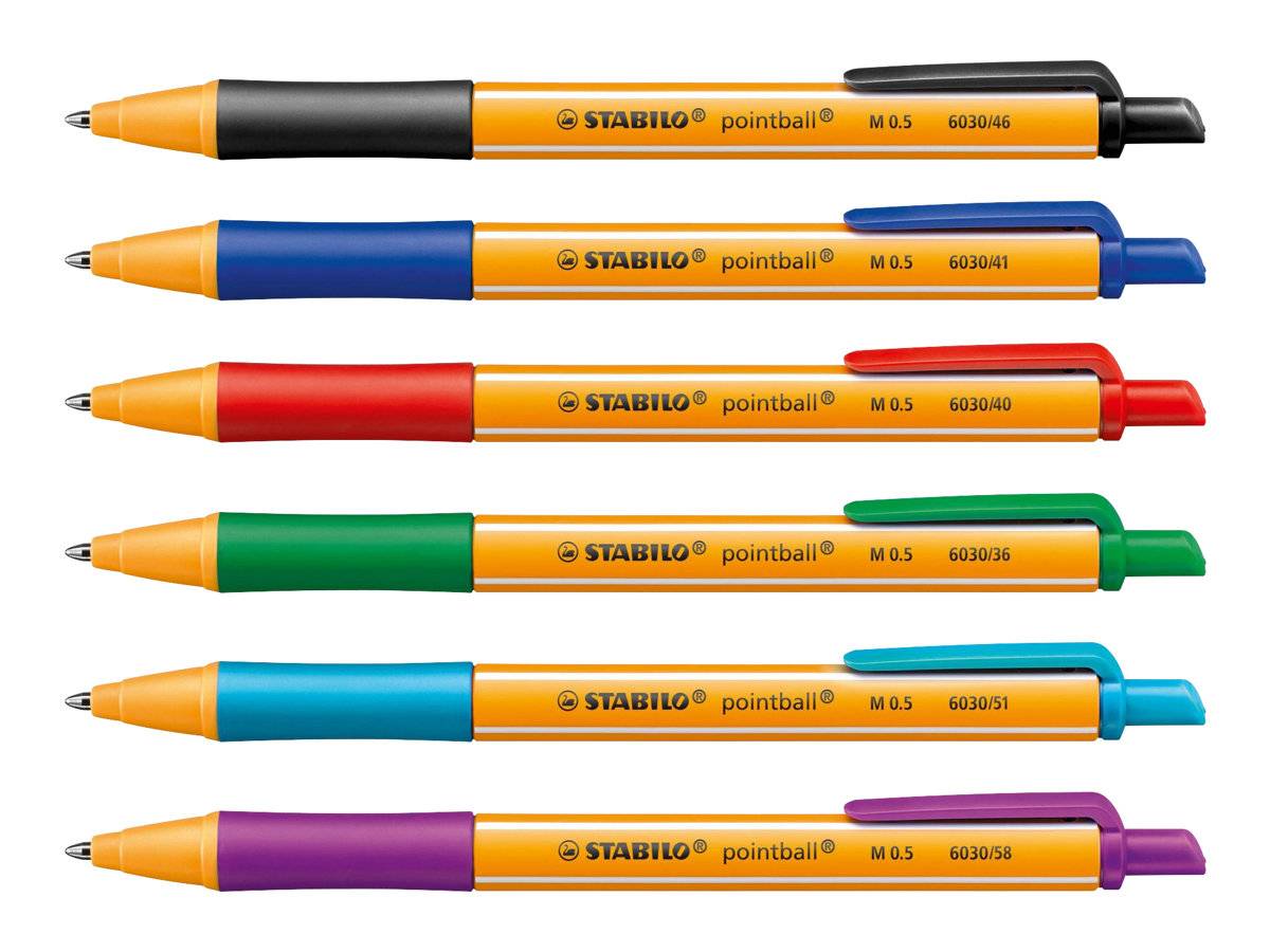 STABILO pointball - Kugelschreiber - Schwarz, Rot, Blau, Grün, Türkis, fliederfarben  - 0.5 mm - Mittel - verstellbar (P