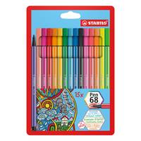 STABILO Pen 68 - Filzstift - gemischte Farben - wasserbasierte Tinte - 1 mm - Mittel (Packung mit 15)