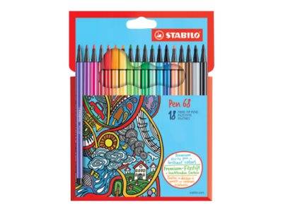 STABILO Pen 68 - Filzstift - gemischte Farben - wasserbasierte Tinte - 1 mm - Mittel (Packung mit 18)