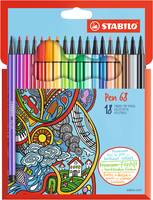 STABILO Pen 68 - Filzstift - gemischte Farben - wasserbasierte Tinte - 1 mm - Mittel (Packung mit 18)