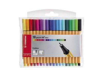 STABILO point 88 Mini - Fineliner - verschiedene Farben - wasserbasierte Tinte - 0.4 mm - fein (Packung mit 18)