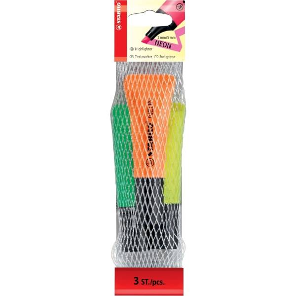 Textmarker Neon sortiert Netz mit 3 Stiften