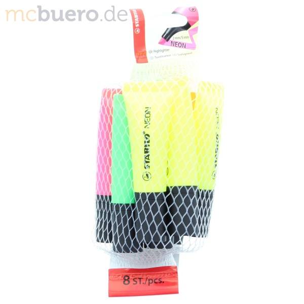 Textmarker Neon sortiert Netz mit 8 Stiften