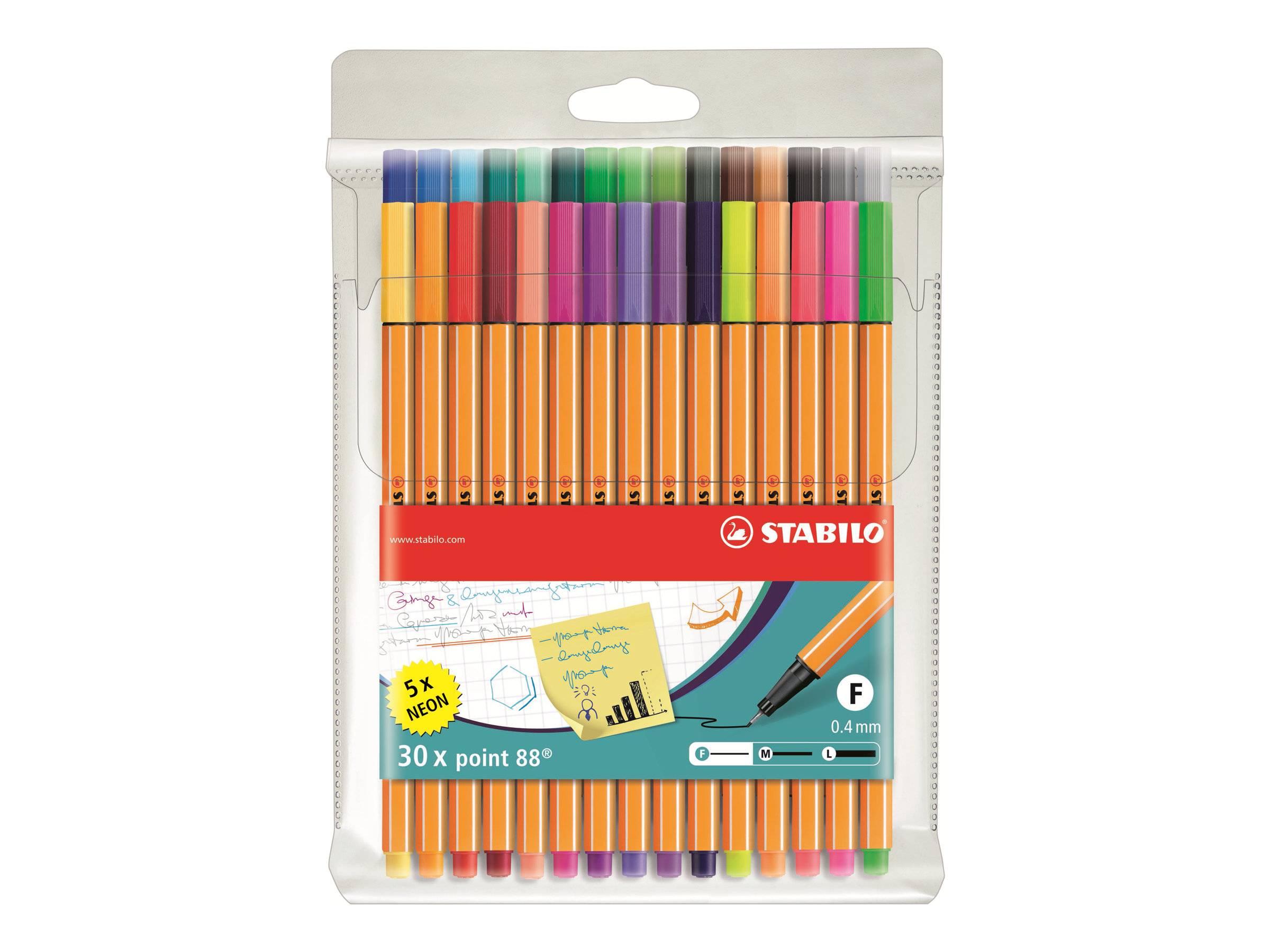 STABILO point 88 - Fineliner - gemischte Farben - 0.4 mm - fein (Packung mit 30)