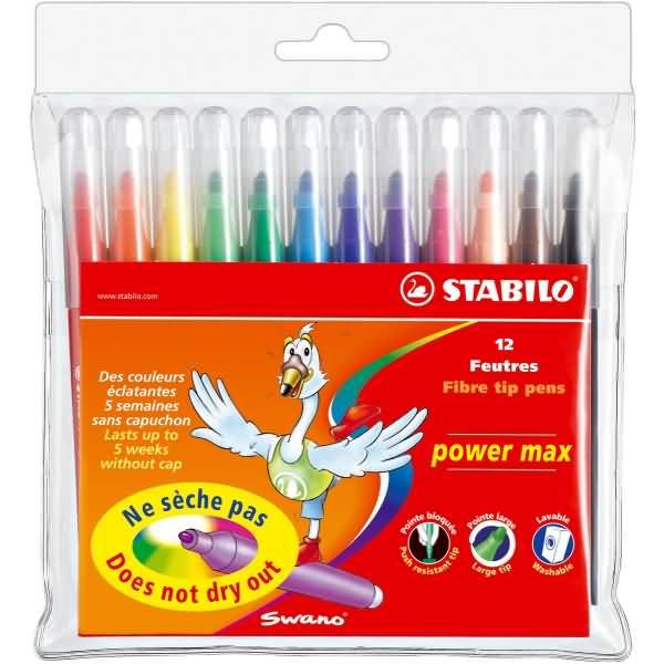 Fasermaler power max Kunststoffetui mit 12 Stiften