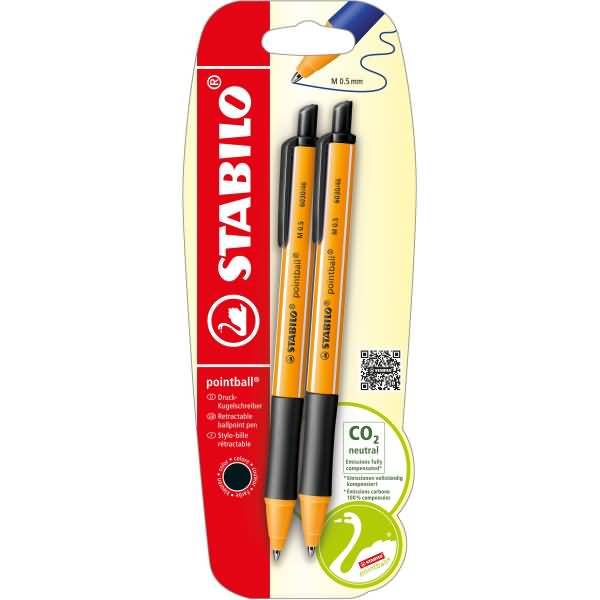 Kugelschreiber pointball Druckmechanik 0,5mm schwarz VE=2 Stück Blisterkarte